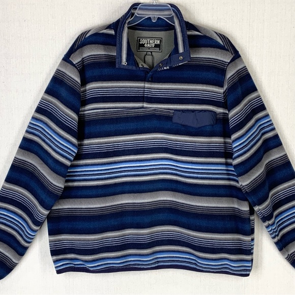 Southern Grit Men's Tundra Fleece 1/4 Snap Navy Blue Striped Pullover - Size XXL - Picture 3 of 15